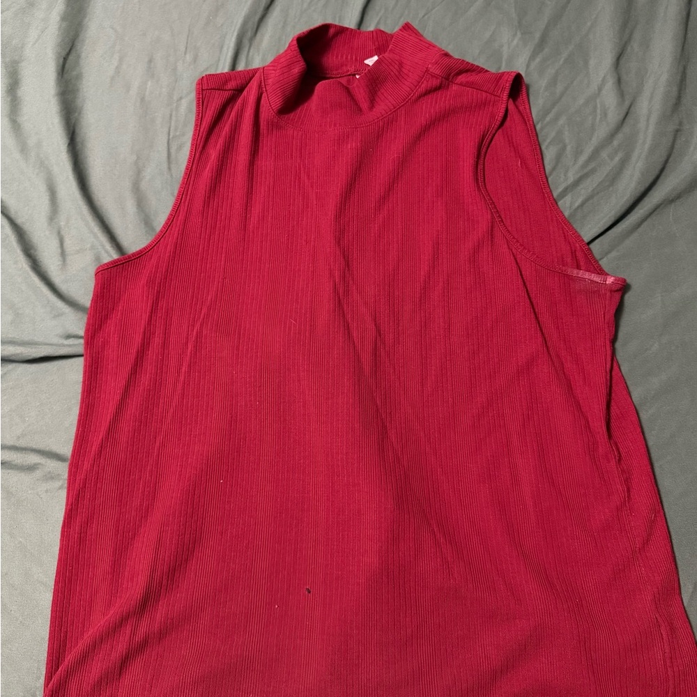 Sleeveless Red Mock Neck Top